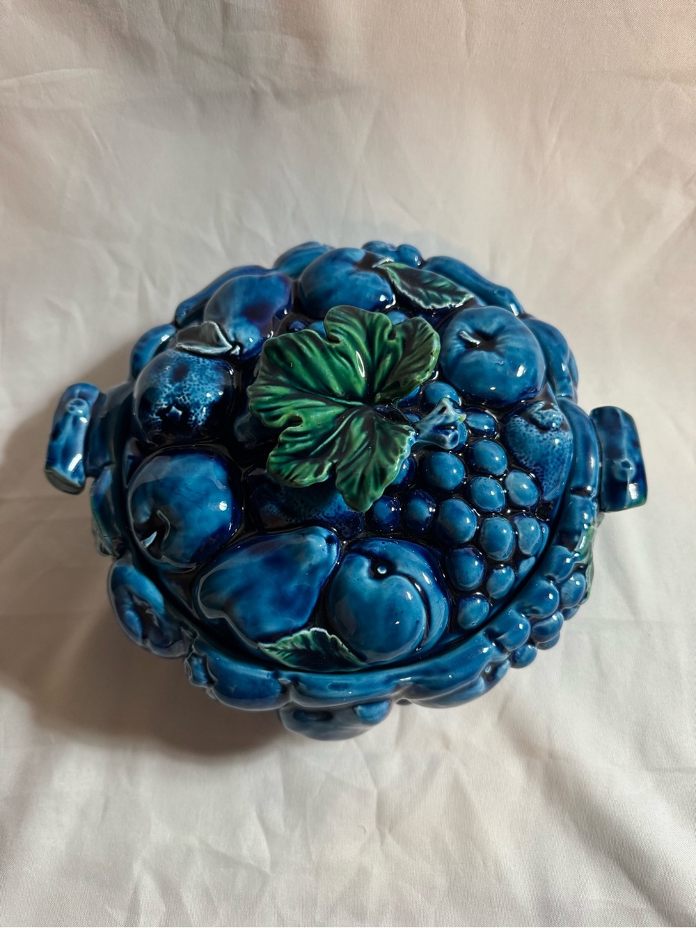 Vintage Inarco Japan Mood Indigo Blue Fruit Covered Tureen Serving Bowl Lid